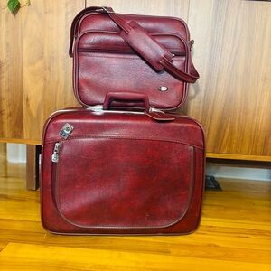 Vintage Dionite Suitcases 70s Burgundy Faux Leather 2 Piece Set Retro